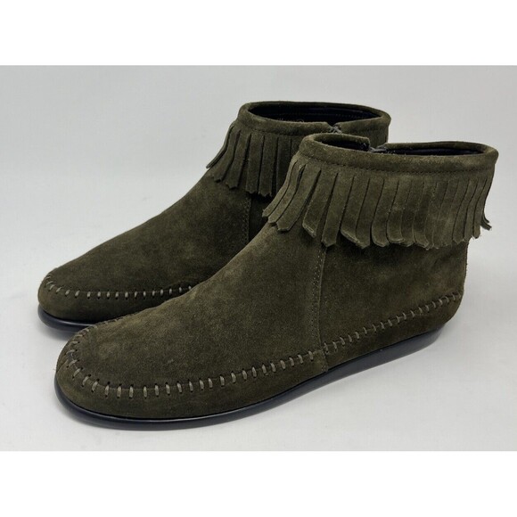 Women’s Aerosoles Moccasin Linbo Ankle Boots Green‎ Suede 8M - Picture 1 of 7